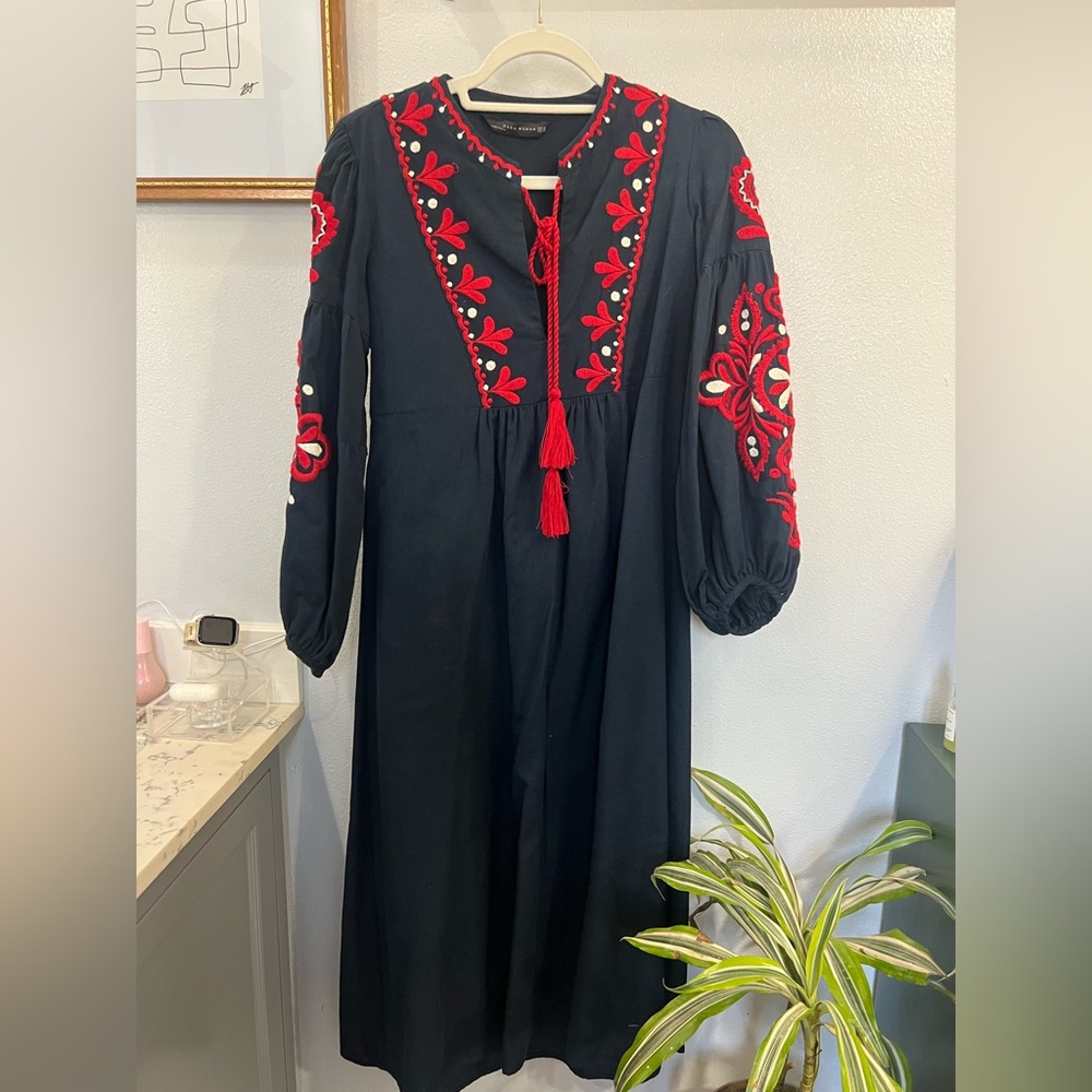 Zara Long Sleeve Dress - Embroidered